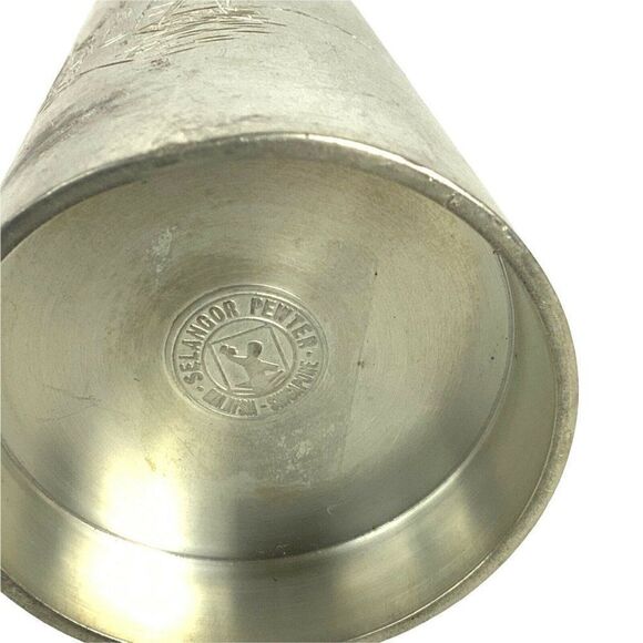 Selangor Pewter Pair Of Vintage Hand-Etched Candle Holders With Tropical Design - Picture 7 of 7